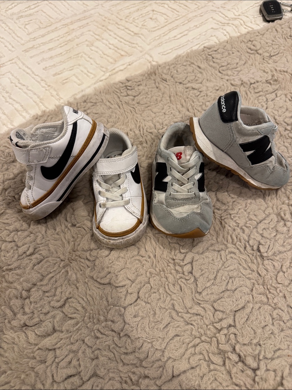 Nike Kids White and Black Sneakers with Tan Accents